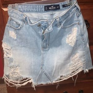 High waisted light wash skirt